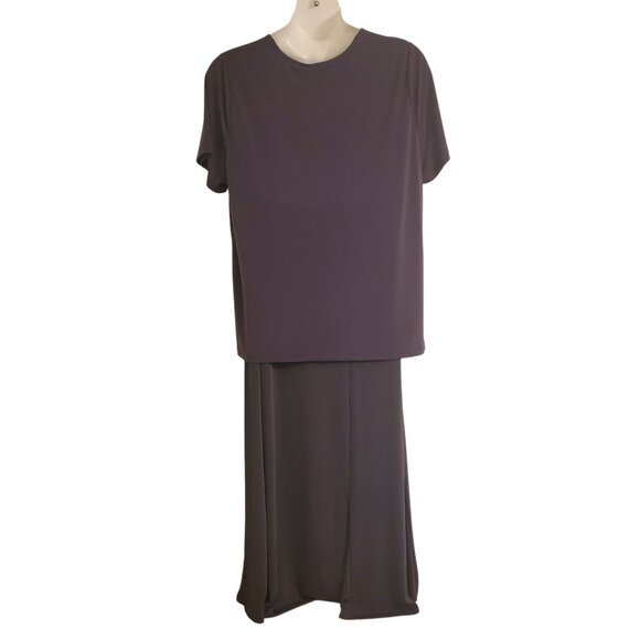 Maggie Barnes 1X Gray Slinky Liquid Knit Top Skirt 2 Pc Set Formal Mother Bride - Picture 2 of 6